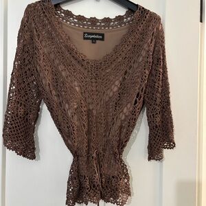 Temptations Brown Crochet Top